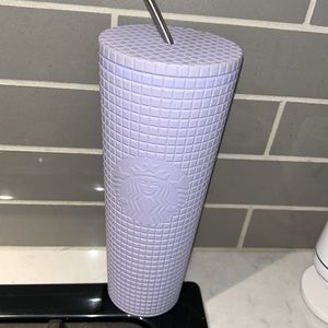 Lilac purple grid Starbucks 24 oz. Cup lid and stainless straw